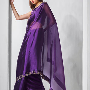 Beads and Stones Embellished  Organza Saree With Blouse Piece