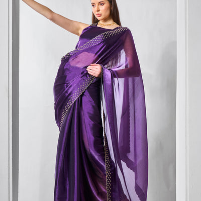 Beads and Stones Embellished  Organza Saree With Blouse Piece