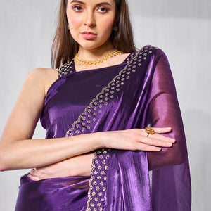Beads and Stones Embellished  Organza Saree With Blouse Piece