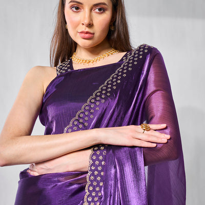 Beads and Stones Embellished  Organza Saree With Blouse Piece