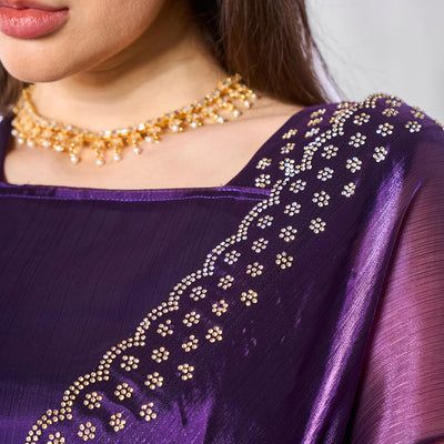 Beads and Stones Embellished  Organza Saree With Blouse Piece