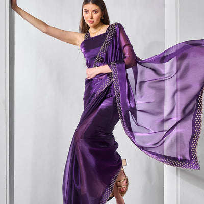 Beads and Stones Embellished  Organza Saree With Blouse Piece