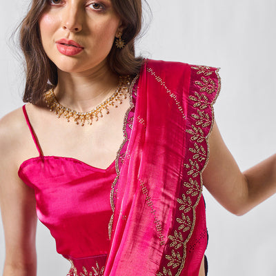 Embellished Beads and Stone Organza Saree With Blouse Piece