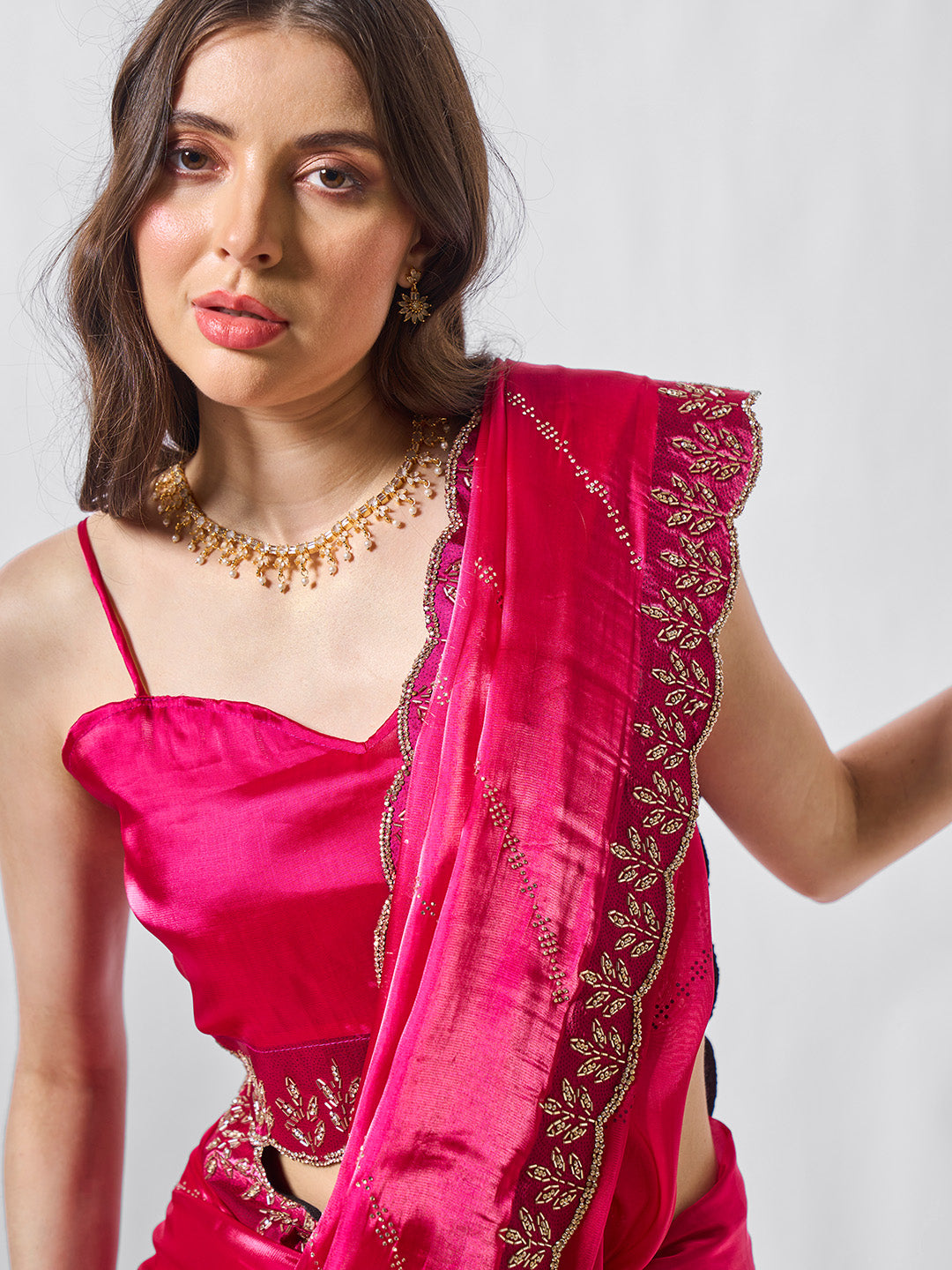 Embellished Beads and Stone Organza Saree With Blouse Piece