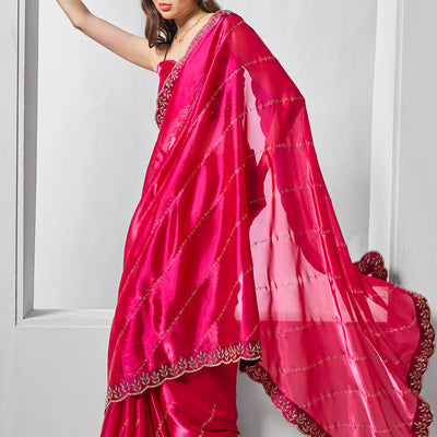 Embellished Beads and Stone Organza Saree With Blouse Piece