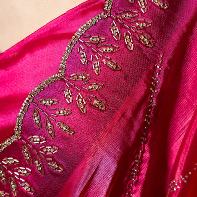 Embellished Beads and Stone Organza Saree With Blouse Piece