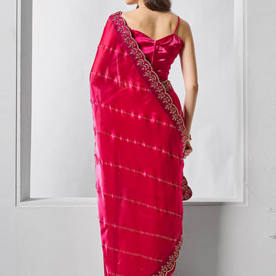 Embellished Beads and Stone Organza Saree With Blouse Piece
