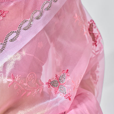 Embroidered Embellished Pink Organza Saree With Blouse Piece