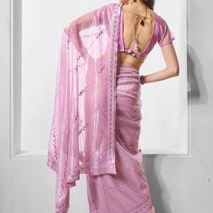 Embroidered Embellished Organza Saree With Blouse Piece
