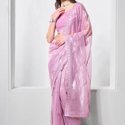 Embroidered Embellished Organza Saree With Blouse Piece