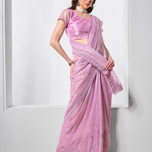 Embroidered Embellished Organza Saree With Blouse Piece