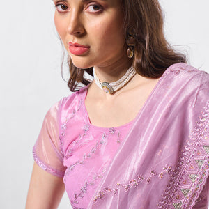 Embroidered Embellished Organza Saree With Blouse Piece