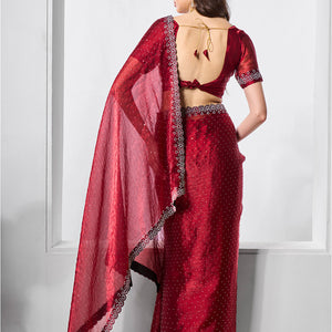Embellished Beads and Stone Organza Saree With Blouse Piece