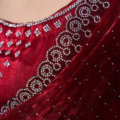 Embellished Beads and Stone Organza Saree With Blouse Piece