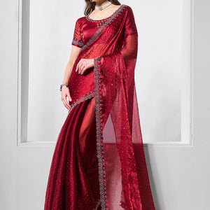 Embellished Beads and Stone Organza Saree With Blouse Piece