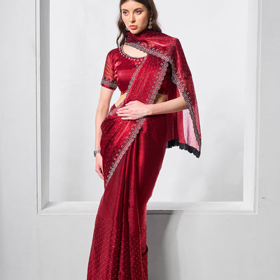 Embellished Beads and Stone Organza Saree With Blouse Piece
