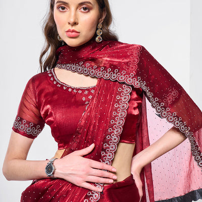 Embellished Beads and Stone Organza Saree With Blouse Piece