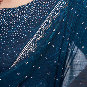 Beads and Stones Embellished  Satin Saree With Blouse Piece