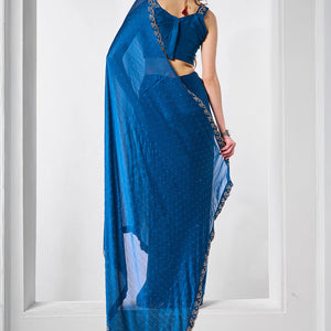 Beads and Stones Embellished  Satin Saree With Blouse Piece