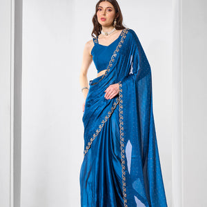 Beads and Stones Embellished  Satin Saree With Blouse Piece