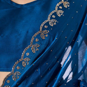 Beads and Stones Embellished  Satin Saree With Blouse Piece