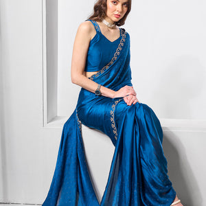Beads and Stones Embellished  Satin Saree With Blouse Piece