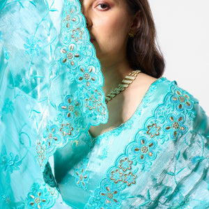 Embellished Beads and Stone Organza Saree With Blouse Piece