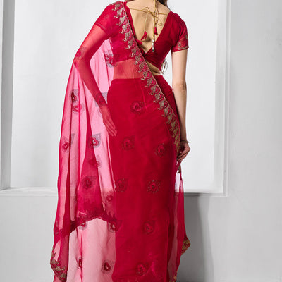Embroidered Embellished Chiffon Saree With Blouse Piece