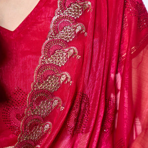 Embroidered Embellished Chiffon Saree With Blouse Piece