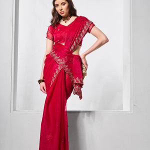 Embroidered Embellished Chiffon Saree With Blouse Piece