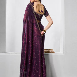 Beads and Stones Embellished  Satin Saree With Blouse Piece