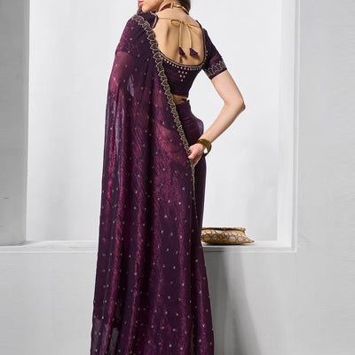 Beads and Stones Embellished  Satin Saree With Blouse Piece