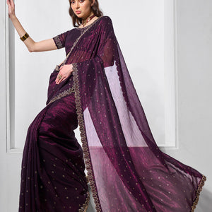 Beads and Stones Embellished  Satin Saree With Blouse Piece