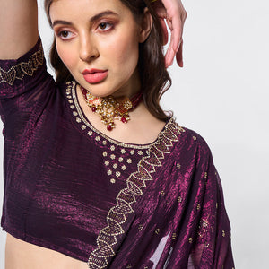 Beads and Stones Embellished  Satin Saree With Blouse Piece