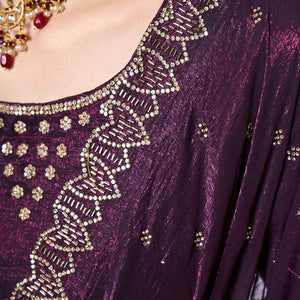 Beads and Stones Embellished  Satin Saree With Blouse Piece