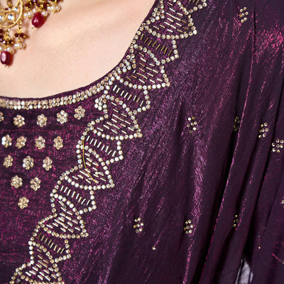 Beads and Stones Embellished  Satin Saree With Blouse Piece