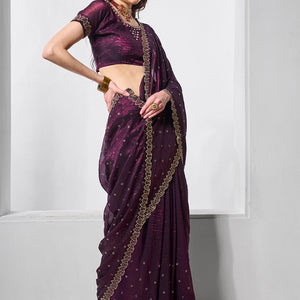 Beads and Stones Embellished  Satin Saree With Blouse Piece