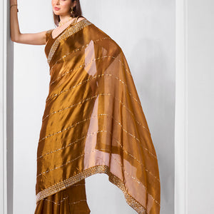Beads and Stones Embellished  Organza Saree With Blouse Piece