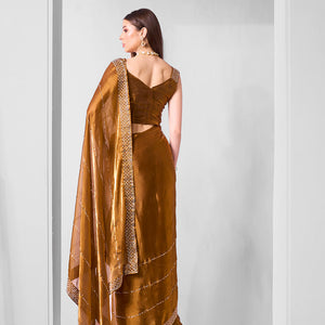 Beads and Stones Embellished  Organza Saree With Blouse Piece