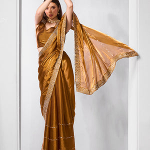 Beads and Stones Embellished  Organza Saree With Blouse Piece