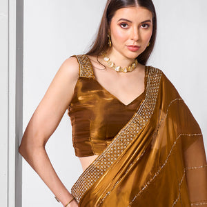 Beads and Stones Embellished  Organza Saree With Blouse Piece