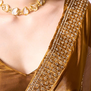 Beads and Stones Embellished  Organza Saree With Blouse Piece