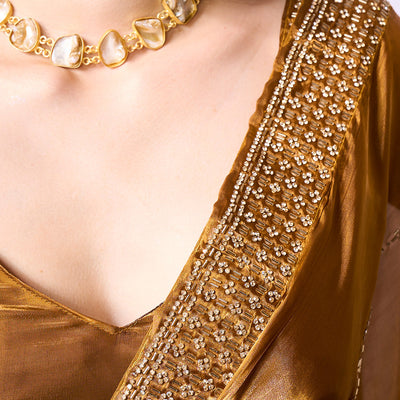Beads and Stones Embellished  Organza Saree With Blouse Piece