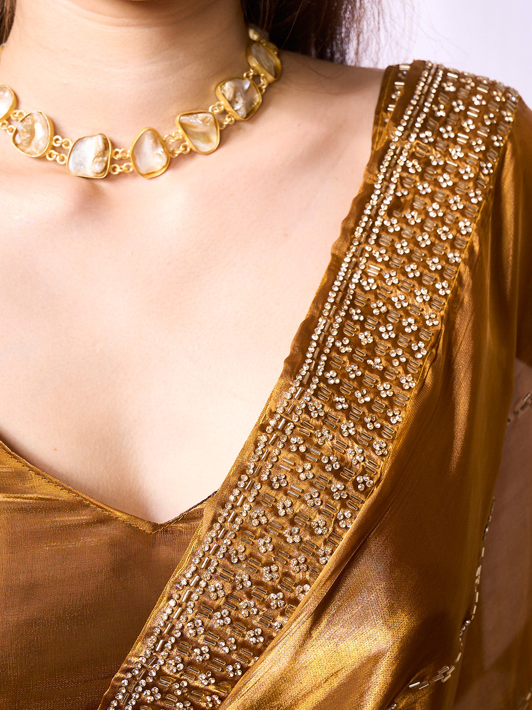 Beads and Stones Embellished  Organza Saree With Blouse Piece
