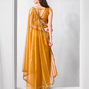 Mirror Work Lace Organza Saree With Blouse Piece