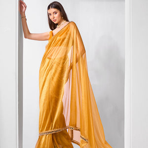 Mirror Work Lace Organza Saree With Blouse Piece