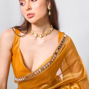 Mirror Work Lace Organza Saree With Blouse Piece