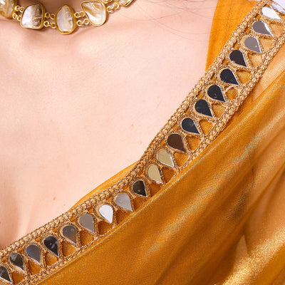 Mirror Work Lace Organza Saree With Blouse Piece
