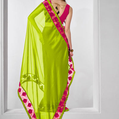 Embellished Chiffon Saree With Blouse Piece