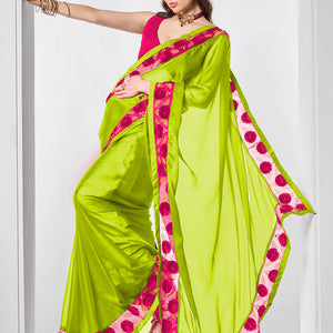 Embellished Chiffon Saree With Blouse Piece